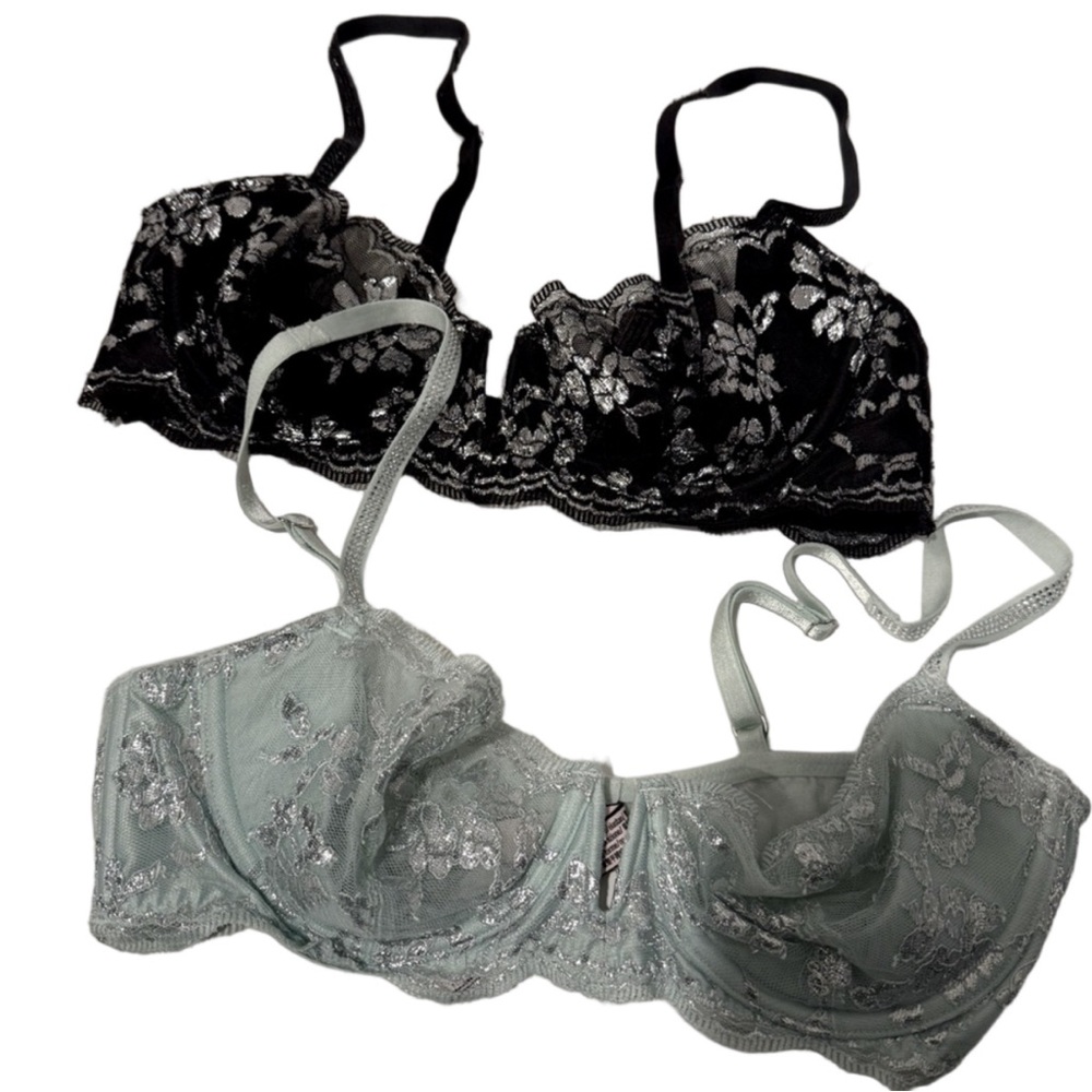 Victoria’s Secret Lace Bra Set - Black and Mint with Silver